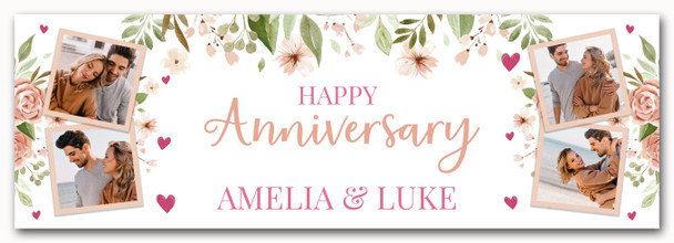 Personalised Party Banner For Wedding Anniversary Photo Peach Flowers