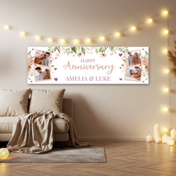Personalised Party Banner For Wedding Anniversary Photo Peach Flowers