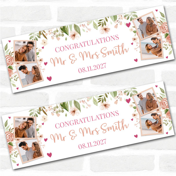 Personalised Party Banner For Wedding Day Congratulations Photo Peach Flowers