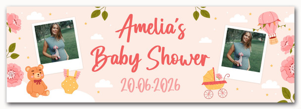 Personalised Party Banner For Baby Shower Photo Peach Pink Bear