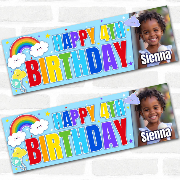 Personalised Party Banner For Kids Birthday Rainbow Clouds Photo