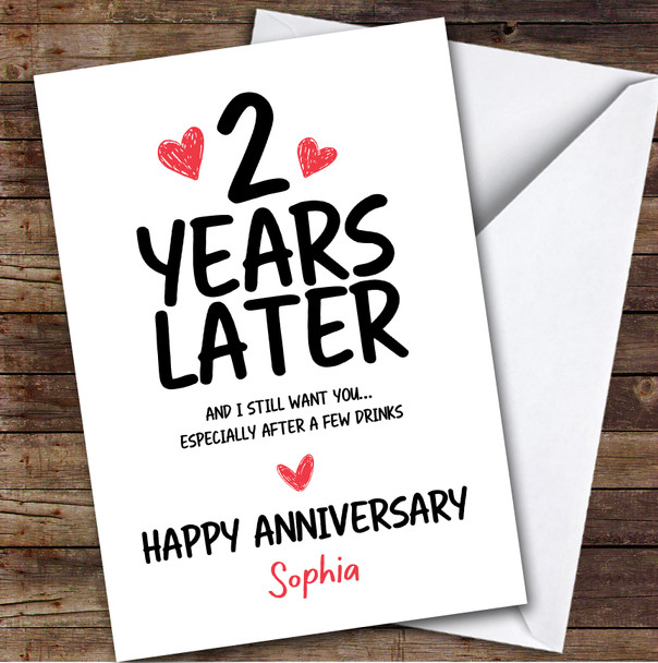 2nd Wedding Anniversary Card Personalised 2 Years Funny Drink