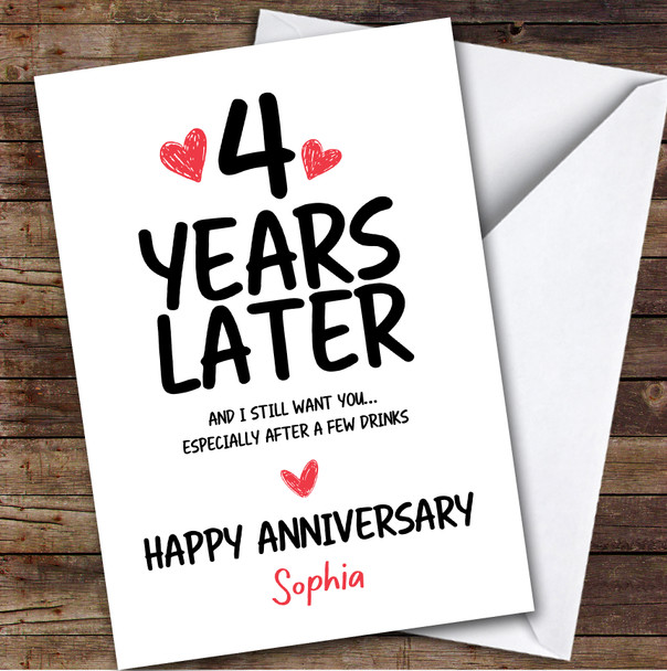 4th Wedding Anniversary Card Personalised 4 Years Funny Drink