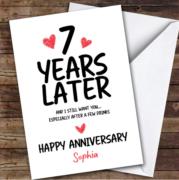 7th Wedding Anniversary Card Personalised 7 Years Funny Drink