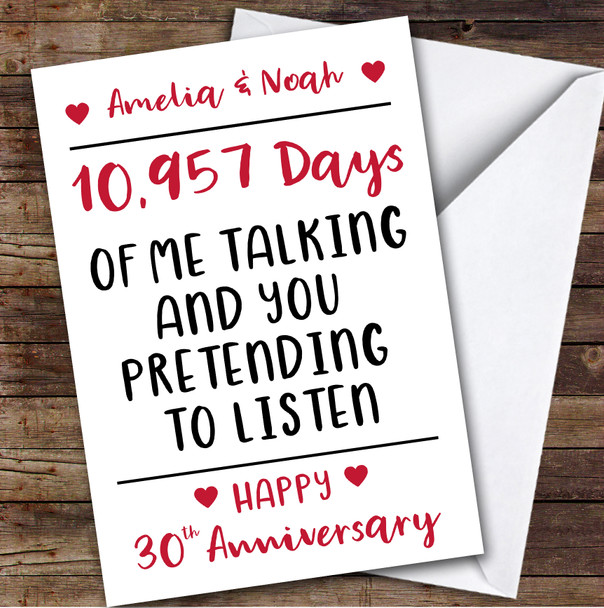 Anniversary Card Personalised 30th Pretending To Listen Funny Days