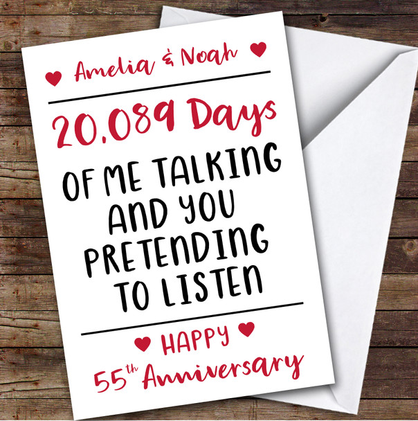 Anniversary Card Personalised 55th Pretending To Listen Funny Days
