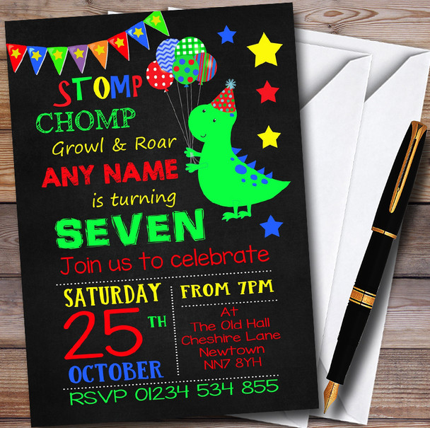 Chalk Style Dinosaur Personalised Childrens Birthday Party Invitations