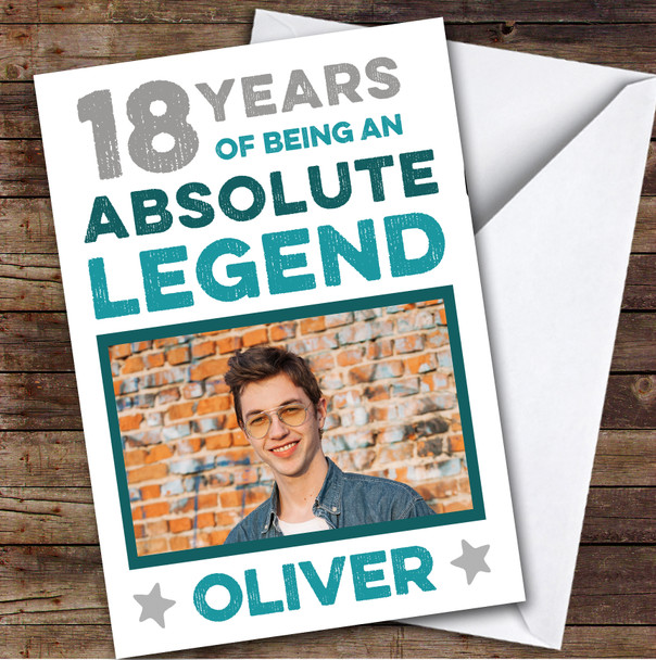 Birthday Card Personalised 18th Male Photo Legend Blue Grey