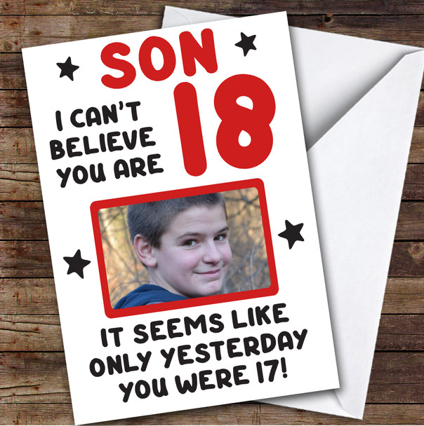 Birthday Card Personalised Son 18th Photo Seems Like Yesterday Red