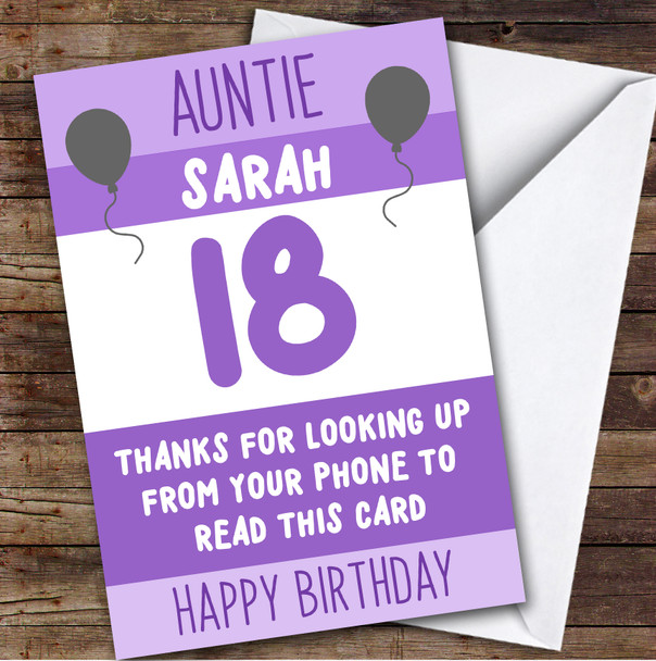 Birthday Card Personalised 18th Auntie Funny Phone