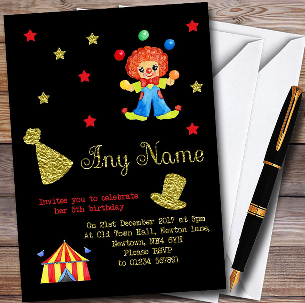 Gold & Black Circus Personalised Childrens Birthday Party Invitations