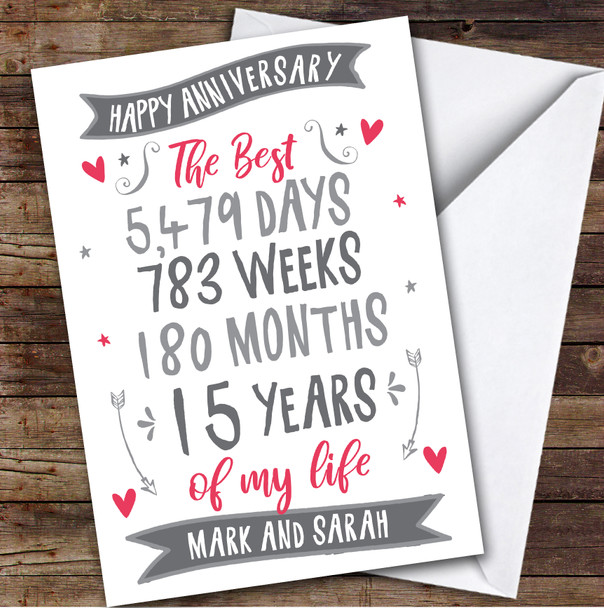 Anniversary Card Personalised 15th The Best Years Of My Life Numbers Grey Banner