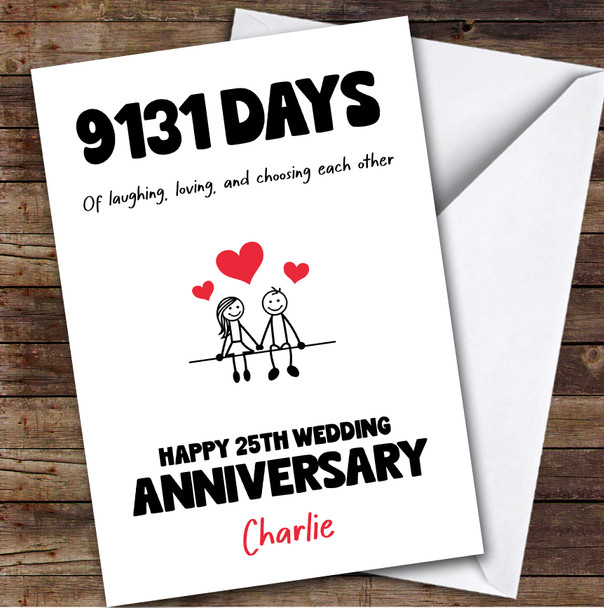 25th Wedding Anniversary Card Personalised Doodle Couple