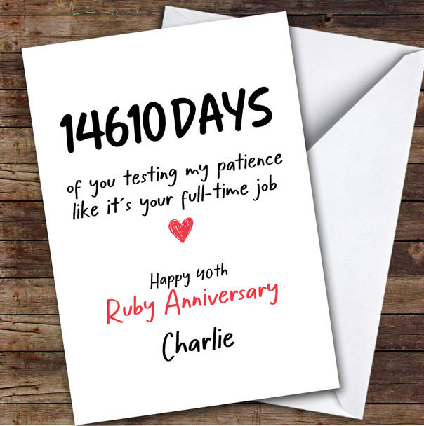 40th Ruby Wedding Anniversary Card Personalised Days Of The Year