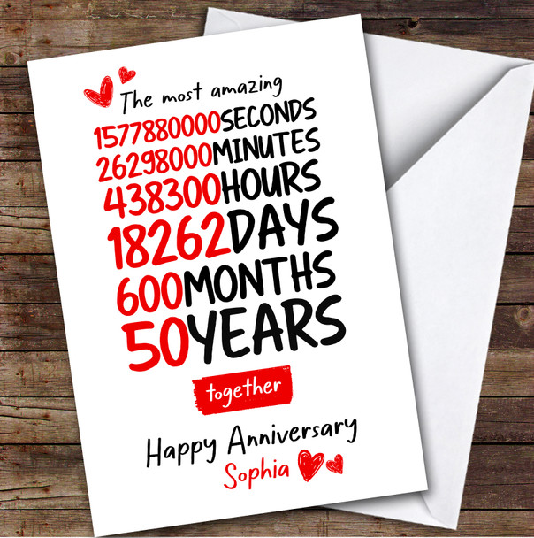 50th Wedding Anniversary Card Personalised Amazing Seconds Minutes Hours Days