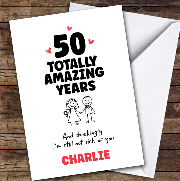 50th Wedding Anniversary Card Personalised 50 Years Doodle Couple