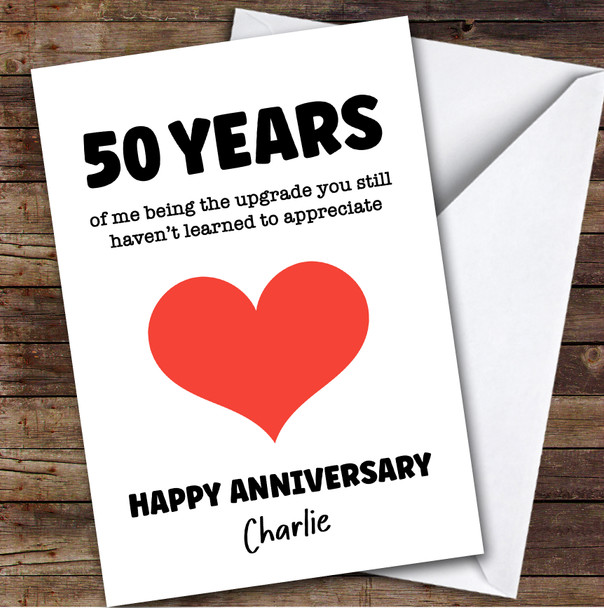 50th Wedding Anniversary Card Personalised Red Heart