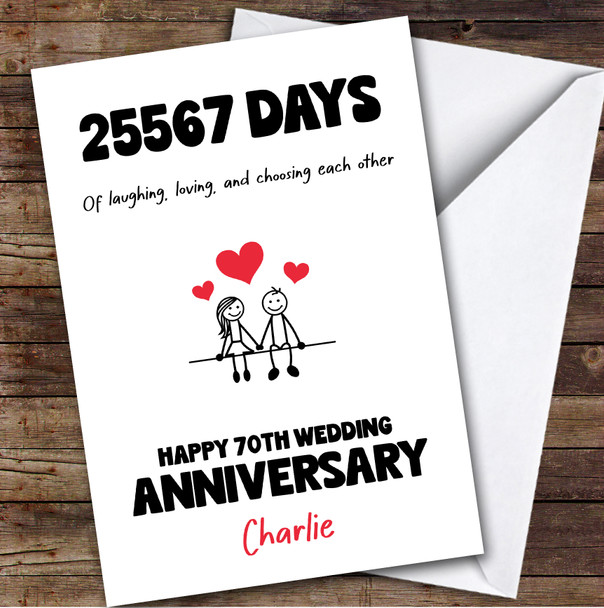 70th Wedding Anniversary Card Personalised Doodle Couple