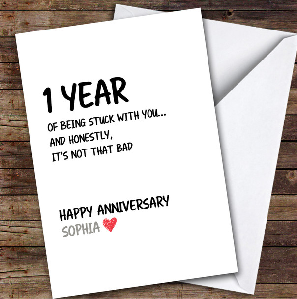 1st Wedding Anniversary Card Personalised Years Of Being Stuck With You