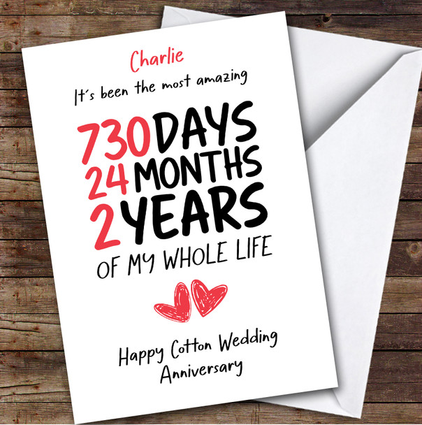 2nd Wedding Anniversary Card Personalised The Most Amazing Days Months Years