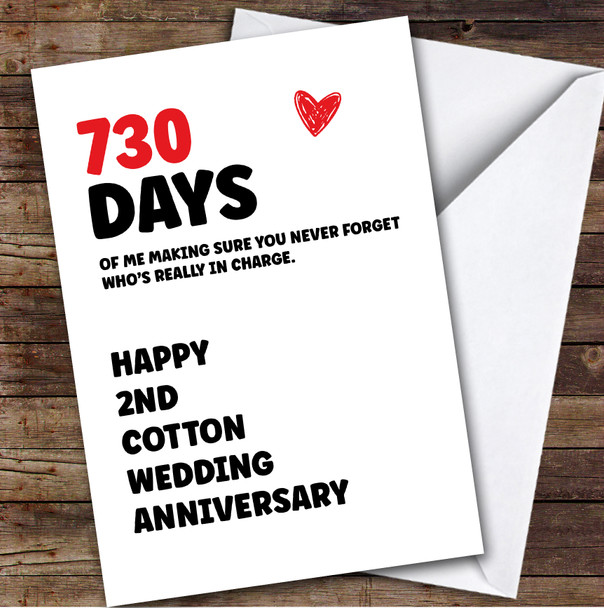 2nd Wedding Anniversary Card Personalised Really In Charge