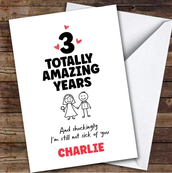 3rd Wedding Anniversary Card Personalised 3 Years Doodle Couple