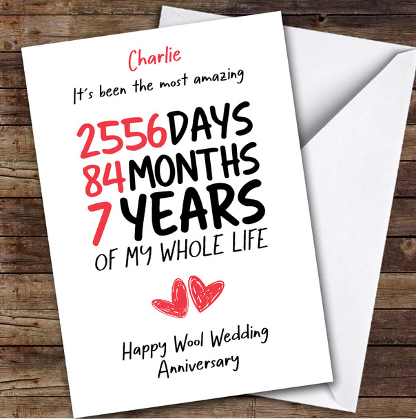 7th Wedding Anniversary Card Personalised The Most Amazing Days Months Years