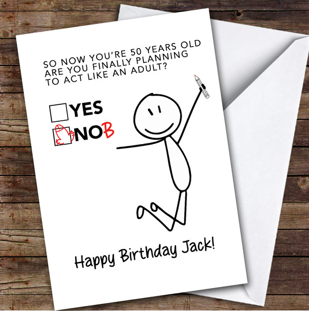 50th Funny Rude Birthday Card Personalised Him