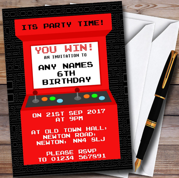 Red Arcade Gaming Personalised Childrens Birthday Party Invitations