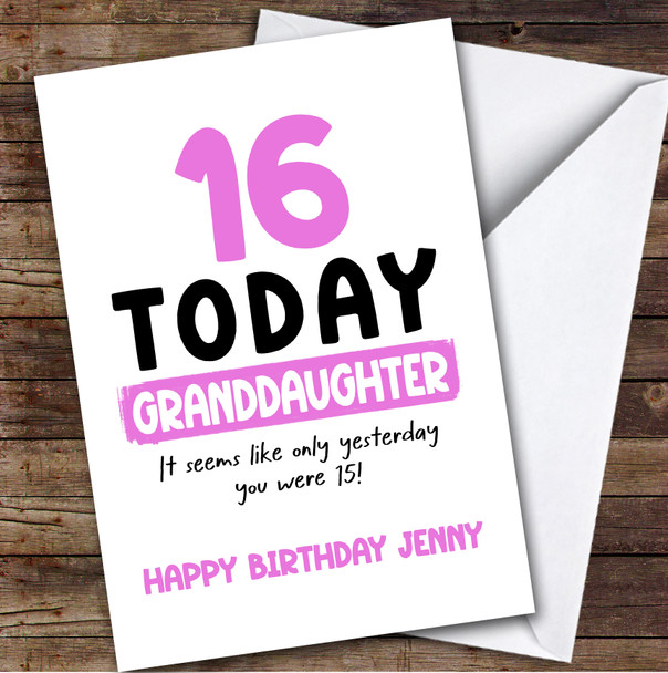 16th Birthday Card Personalised Granddaughter