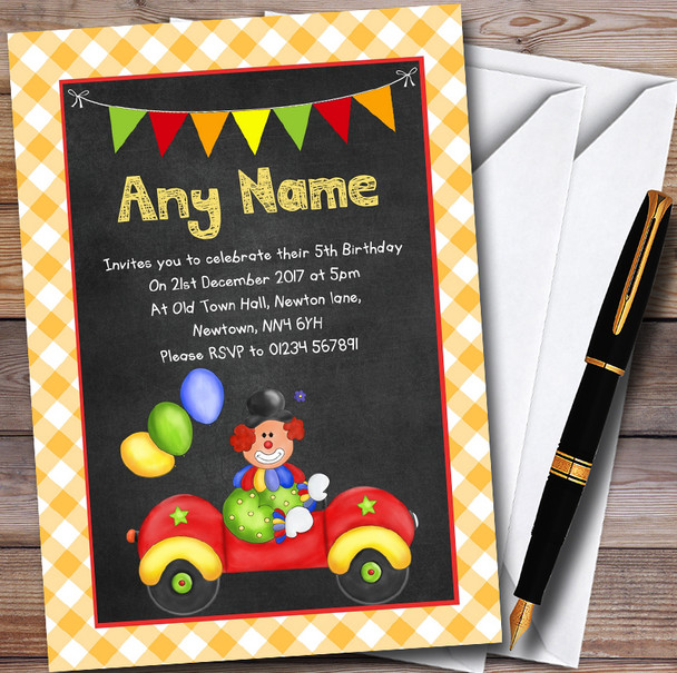 Clown In Car Personalised Childrens Birthday Party Invitations