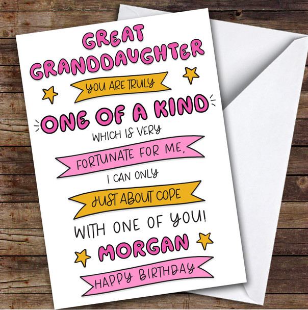 Birthday Card Personalised Great Granddaughter One Of A Kind Funny