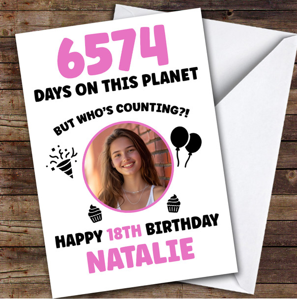 Pink 18th Birthday Card Personalised Days On This Planet Photo