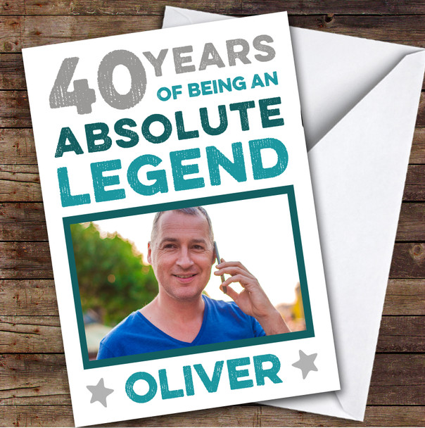 Birthday Card Personalised 40th Male Photo Legend Blue Grey