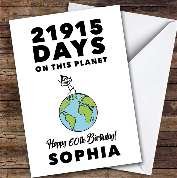 60th Birthday Card Personalised 21915 Days On This Planet Funny Doodle Woman