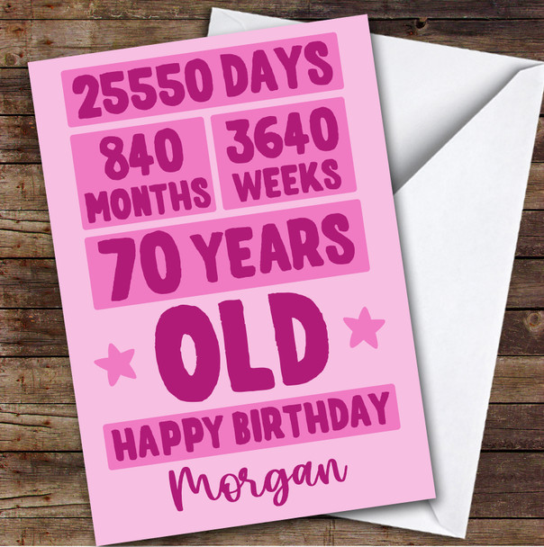 Birthday Card Personalised 70th Female Old Numbers Funny Pink