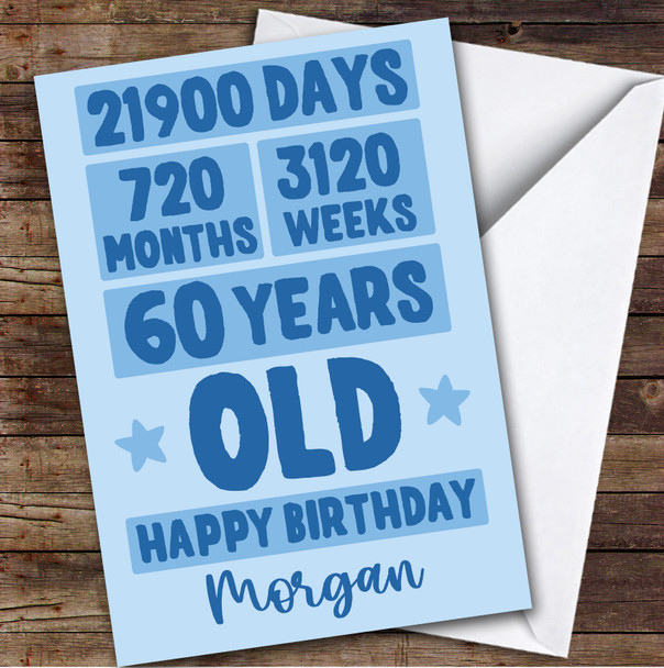 Birthday Card Personalised 60th Male Old Numbers Funny Blue