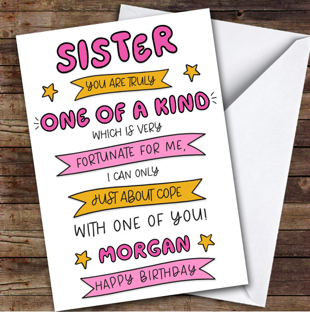 Birthday Card Personalised Sister One Of A Kind Funny