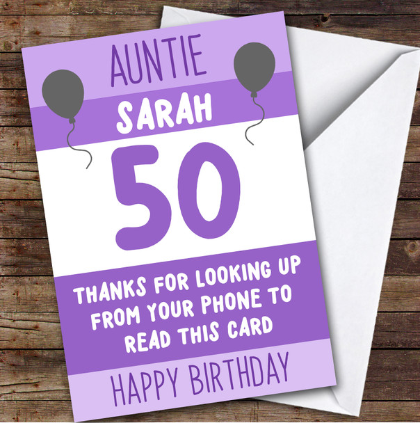 Birthday Card Personalised 50th Auntie Funny Phone