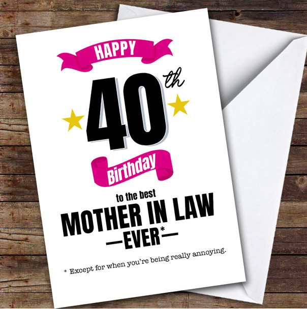 40th Birthday Card Personalised The Best Mother-In-Law Ever