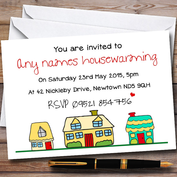 Doodle Houses Personalised Housewarming Party Invitations