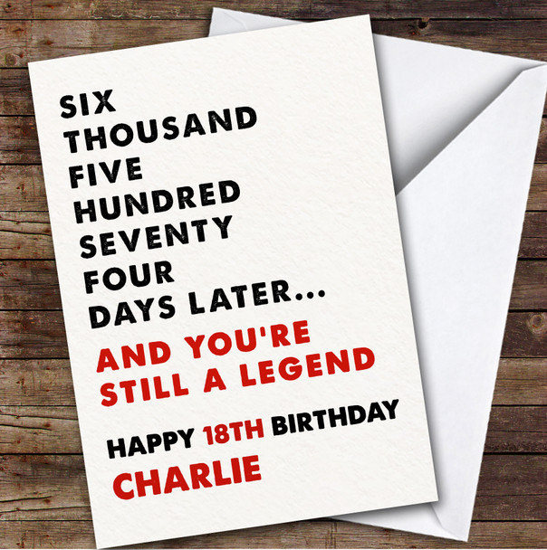 18th Birthday Card Personalised And Still You're Still A Legend