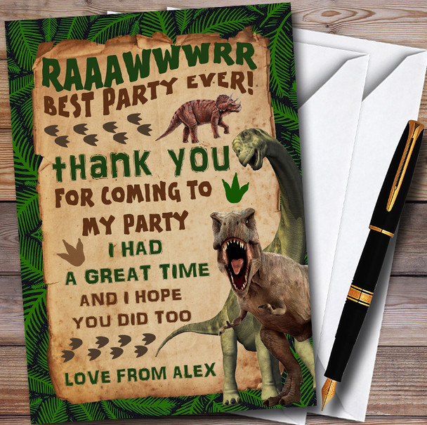 Scary Prehistoric Dinosaur Personalised Childrens Birthday Party Thank You Cards