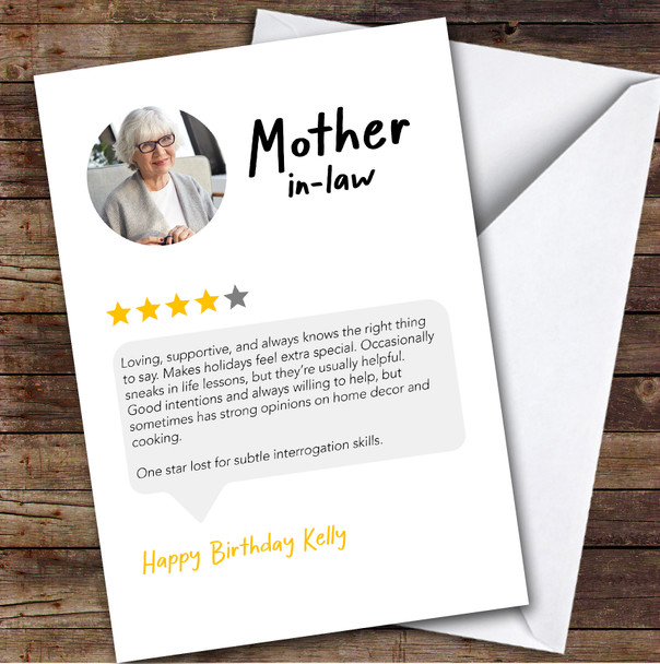Birthday Card Personalised Mother-In-Law Funny Any Review Photo