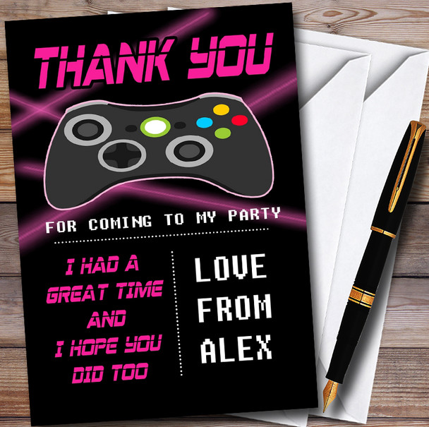 Girls Laser Video Gaming Personalised Childrens Birthday Party Thank You Cards
