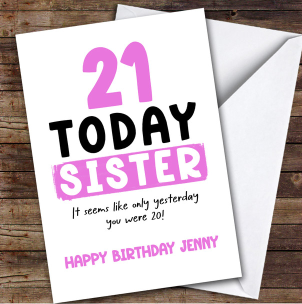 21st Birthday Card Personalised Sister