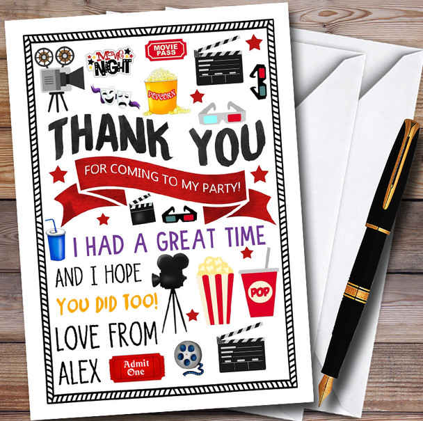 Cinema Film Movie Night Personalised Childrens Birthday Party Thank You Cards