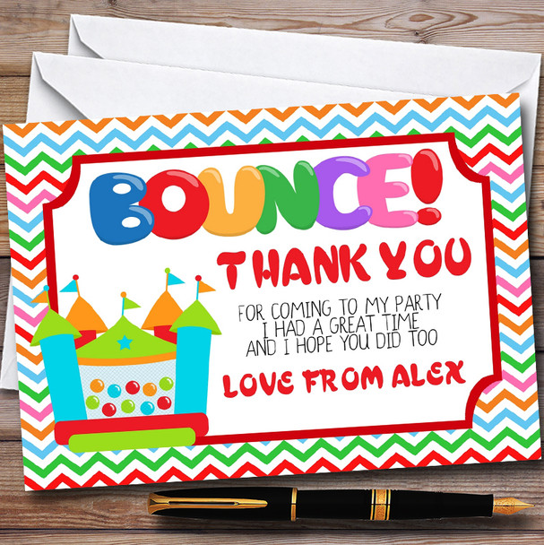 Colourful Bouncy Castle Personalised Childrens Birthday Party Thank You Cards