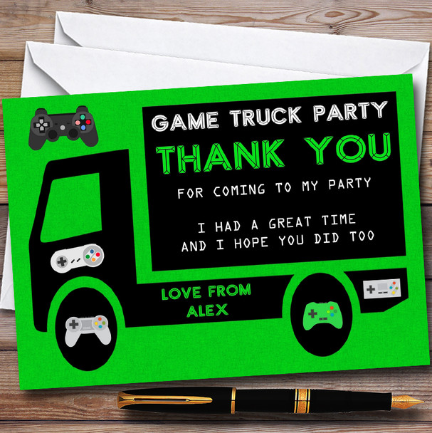 Green Game Truck Gaming Personalised Childrens Birthday Party Thank You Cards