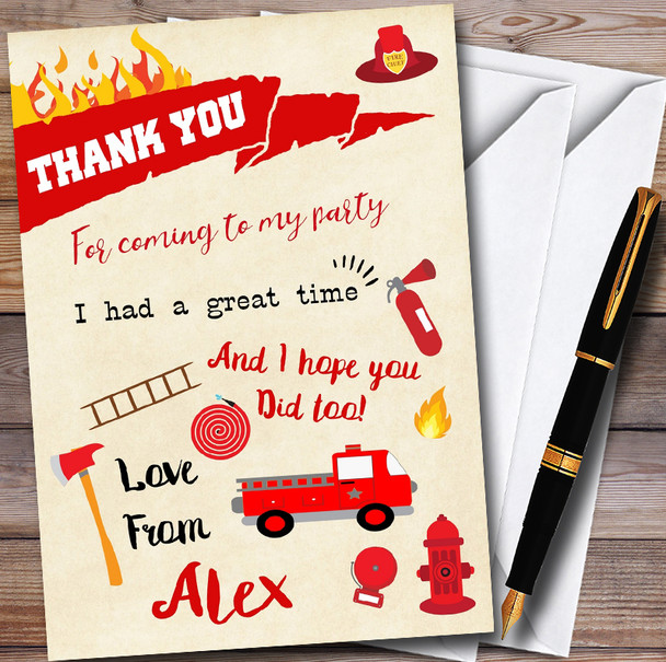 Sound The Alarm Fireman Personalised Childrens Birthday Party Thank You Cards